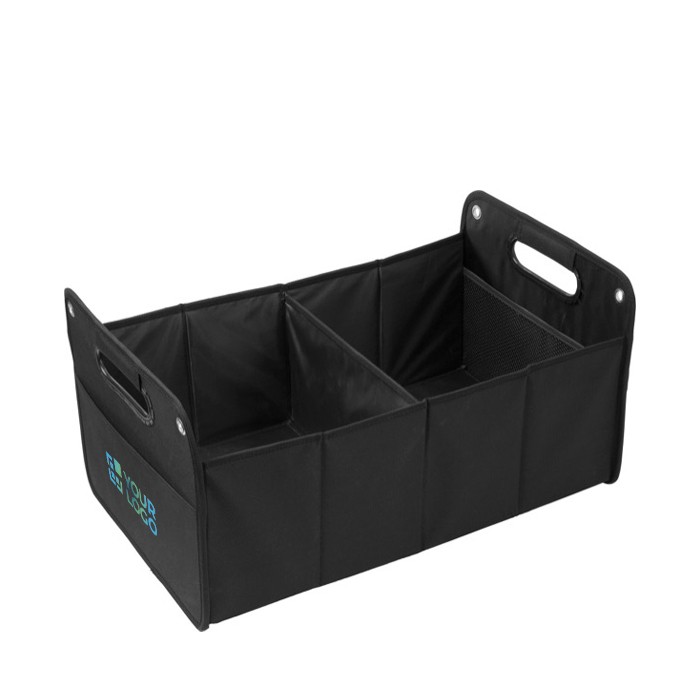 Organizador de 2 compartimientos de poliéster con asas de transporte color negro vista de impresión Organizador de 2 compartimientos de poliéster con asas de transporte color negro vista de impresión