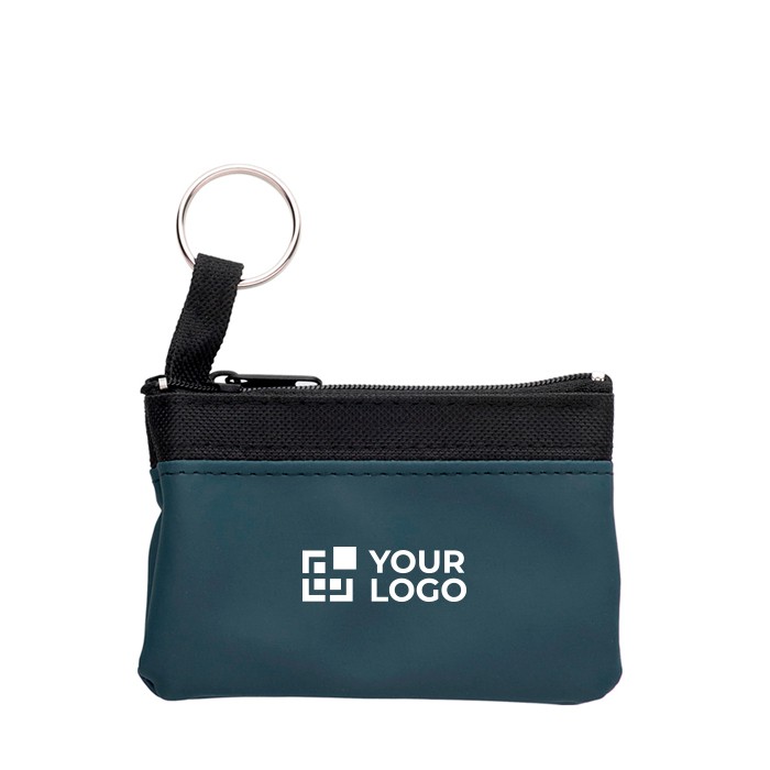 Sencillo monedero de nylon con cremallera negra y llavero color azul vista de impresión Sencillo monedero de nylon con cremallera negra y llavero color azul vista de impresión