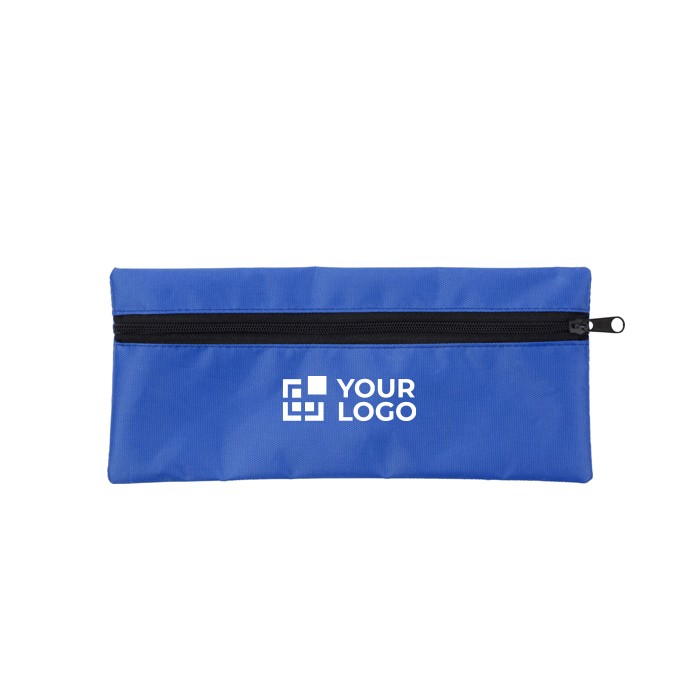 Clásico estuche escolar rectangular de poliéster con cremallera negra color azul ultramarino vista de impresión Clásico estuche escolar rectangular de poliéster con cremallera negra color azul ultramarino vista de impresión