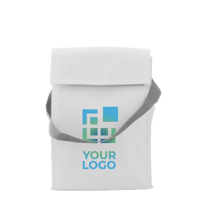 Bolsa nevera de poliéster con cierre superior de velcro color blanco vista de impresión Bolsa nevera de poliéster con cierre superior de velcro color blanco vista de impresión