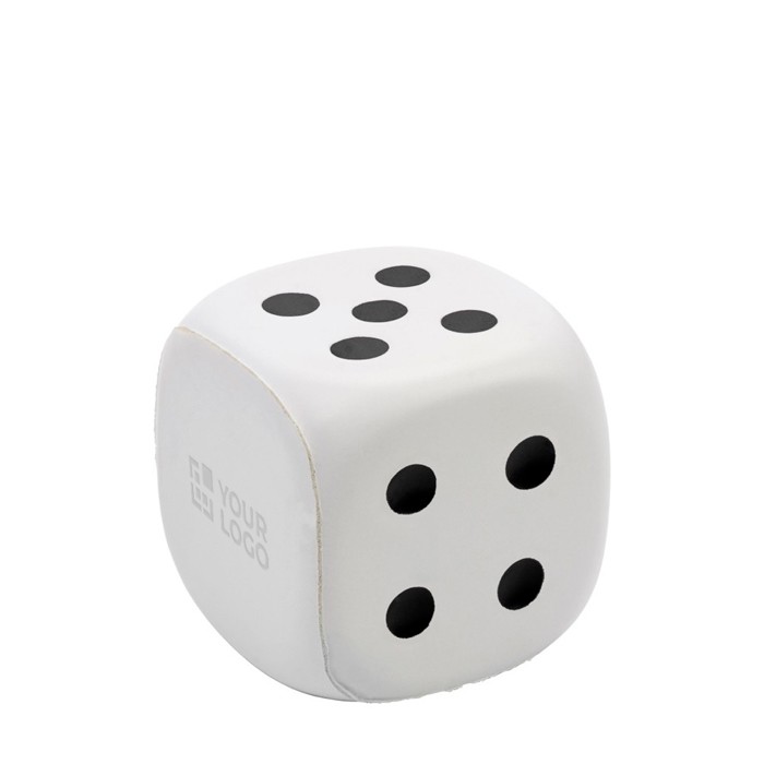 Antiestrés de espuma PU en forma de dado para personalizar color blanco vista de impresión