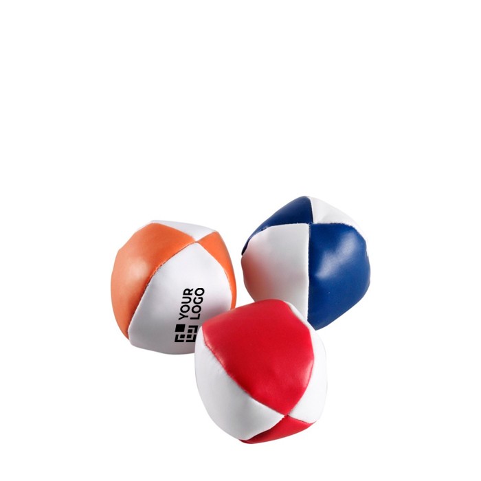 Set de 3 pelotas malabarista de PVC en bolsa de algodón color multicolor vista de impresión Set de 3 pelotas malabarista de PVC en bolsa de algodón color multicolor vista de impresión