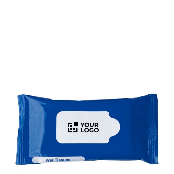 Bolsa de plástico personalizable de 10 toallitas húmedas color azul ultramarino vista de impresión Bolsa de plástico personalizable de 10 toallitas húmedas color azul ultramarino vista de impresión