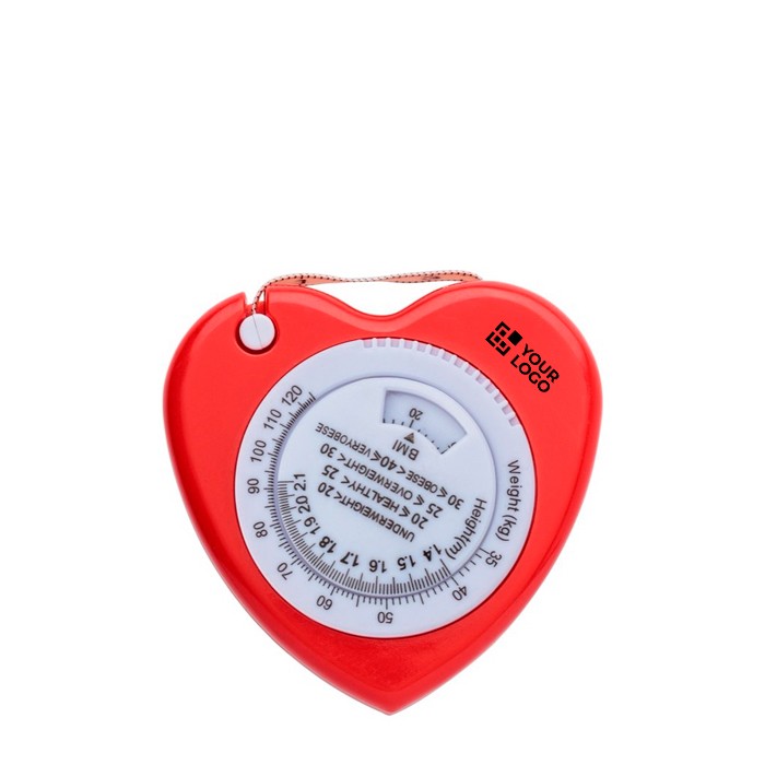 Cinta métrica de plástico en forma de corazón con botón de freno 1.5M color rojo vista de impresión