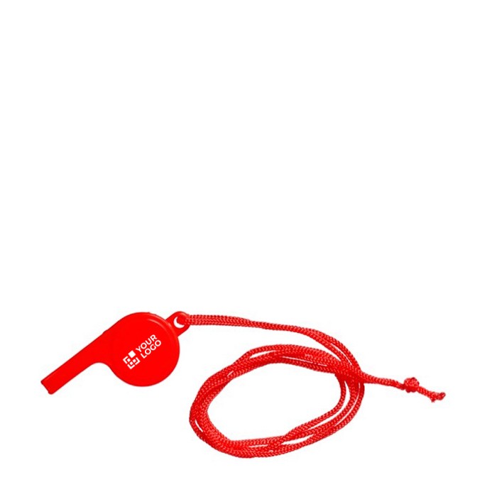 Clásico silbato de plástico colgante con cuerda a juego color rojo vista de impresión Clásico silbato de plástico colgante con cuerda a juego color rojo vista de impresión