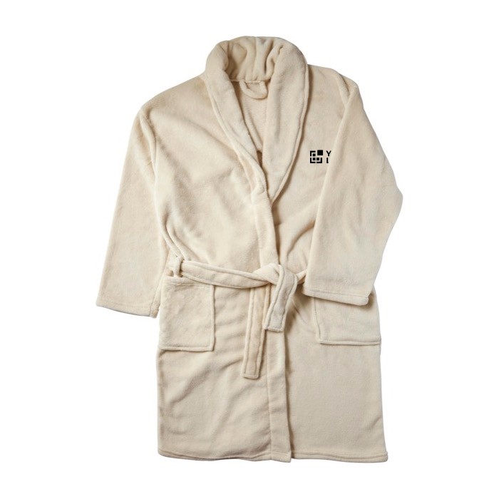 Albornoz de fibra polar con 2 bolsillos frontales talla única color beige vista de impresión