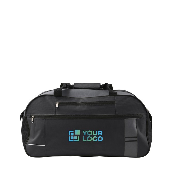 Bolsa deportiva con varios compartimientos y tira reflectante color negro vista de impresión Bolsa deportiva con varios compartimientos y tira reflectante color negro vista de impresión