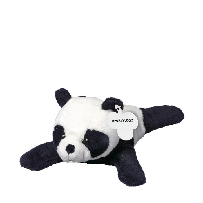 Peluche en forma de panda acostado con etiqueta personalizable color blanco/negro vista de impresión Peluche en forma de panda acostado con etiqueta personalizable color blanco/negro vista de impresión