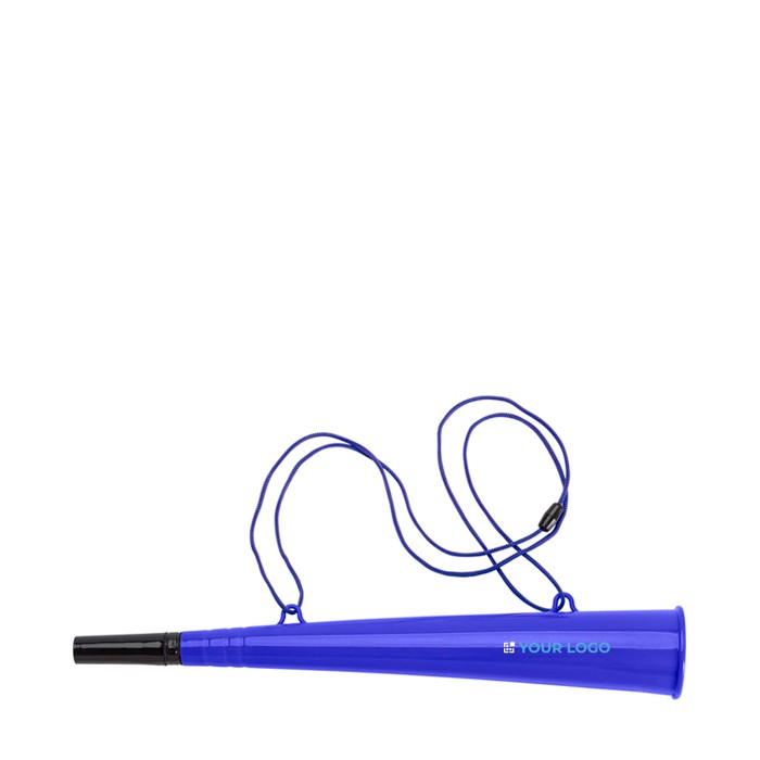 Corneta de plástico con cordón a juego ideal para eventos color azul ultramarino vista de impresión Corneta de plástico con cordón a juego ideal para eventos color azul ultramarino vista de impresión