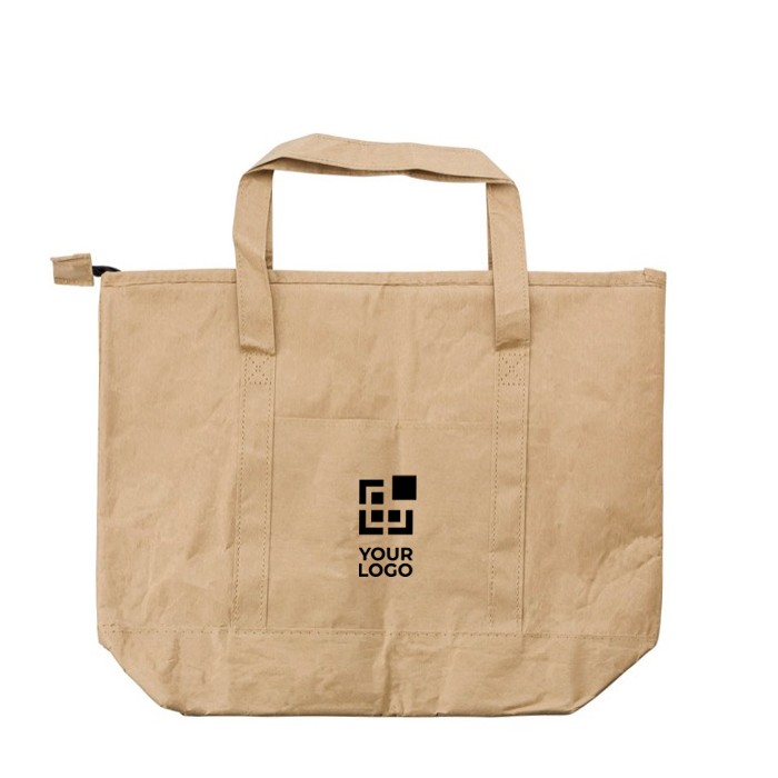 Bolsa nevera de papel laminado con interior de aluminio color marrón vista de impresión Bolsa nevera de papel laminado con interior de aluminio color marrón vista de impresión