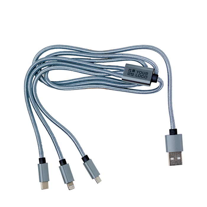 Set de cables de carga con múltiples conectores y longitud de 95cm color plateado vista de impresión Set de cables de carga con múltiples conectores y longitud de 95cm color plateado vista de impresión