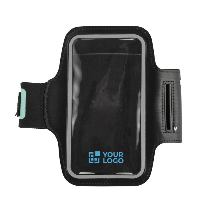 Brazalete deportivo porta móvil reflectante con cierre de velcro color negro vista de impresión Brazalete deportivo porta móvil reflectante con cierre de velcro color negro vista de impresión