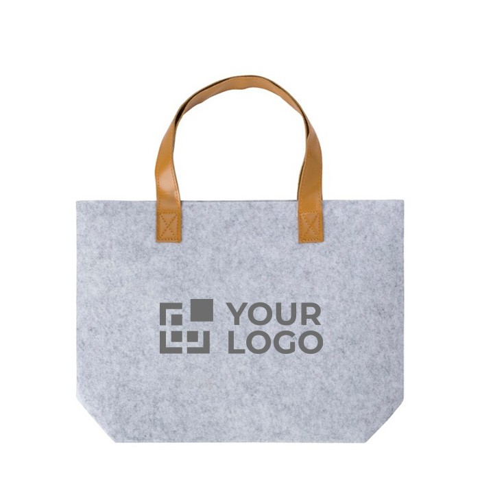 Bolsa de fieltro reciclado con asas de cuero sintético vista de impresión Bolsa de fieltro reciclado con asas de cuero sintético vista de impresión