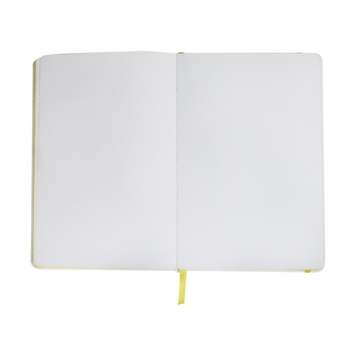 Libreta con goma y marcapáginas color amarillo segunda vista