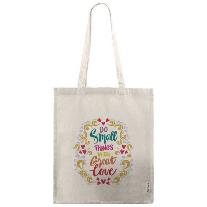 Bolsa de algodón Canvas reciclado con asas largas 240 g/m2 color natural tercera vista
