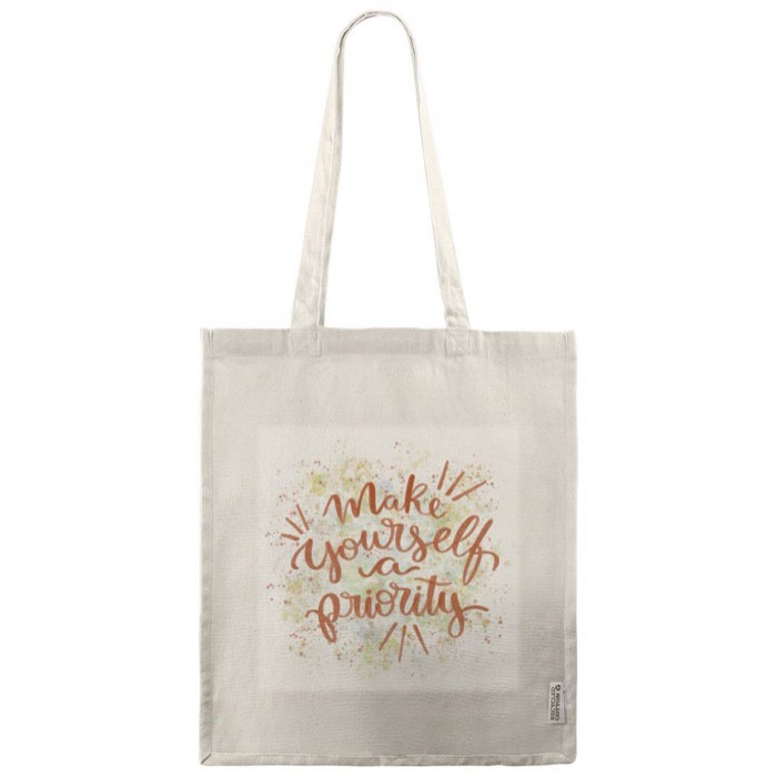 Bolsa de algodón Canvas reciclado con asas largas 240 g/m2 color natural quinta vista