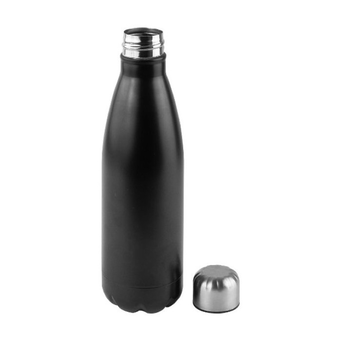 Botella de acero inoxidable reciclado con tapón plateado 750ml color negro primera vista Botella de acero inoxidable reciclado con tapón plateado 750ml color negro primera vista
