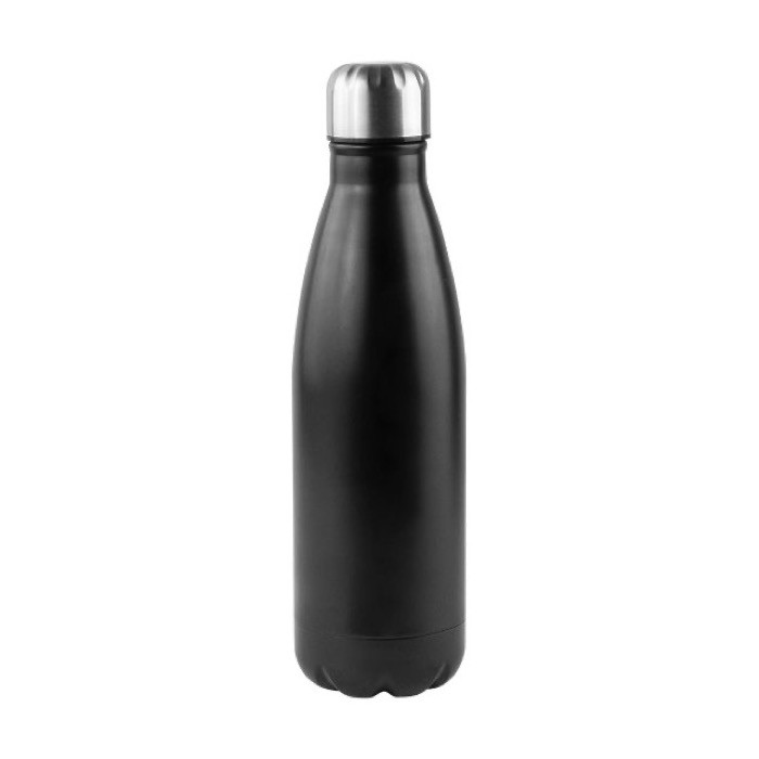 Botella de acero inoxidable reciclado con tapón plateado 750ml color negro segunda vista Botella de acero inoxidable reciclado con tapón plateado 750ml color negro segunda vista