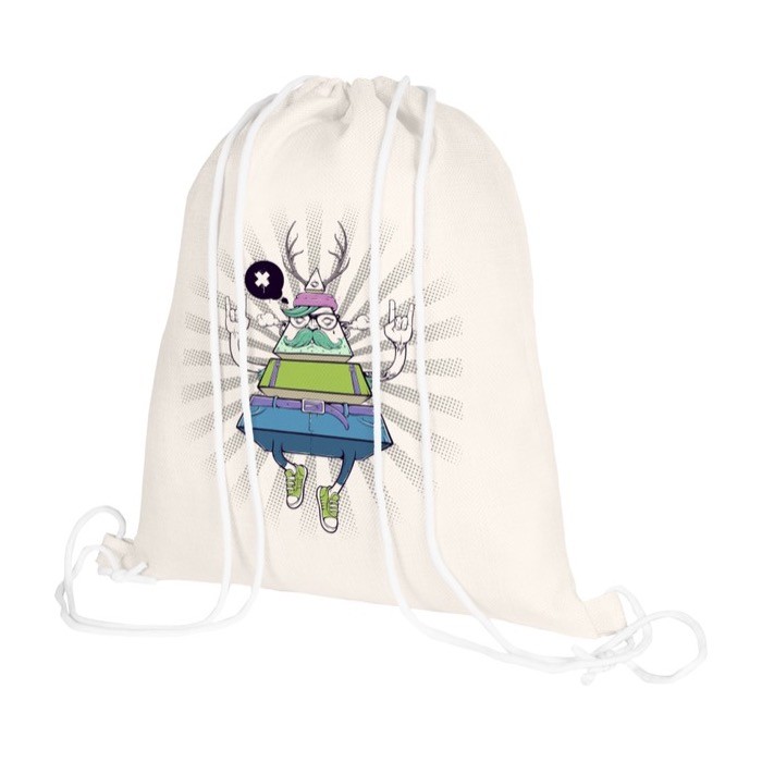 Mochila de cuerdas sublimada color beige imagen con logo