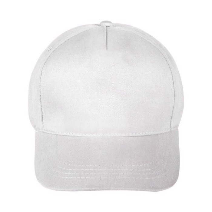 Clásica gorra de 100% algodón de 5 paneles y cierre de velcro color blanco primera vista
