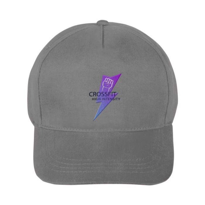 Clásica gorra de 100% algodón de 5 paneles y cierre de velcro color gris tercera vista