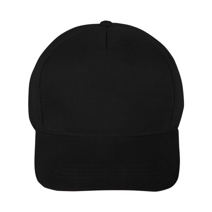 Clásica gorra de 100% algodón de 5 paneles y cierre de velcro color negro primera vista