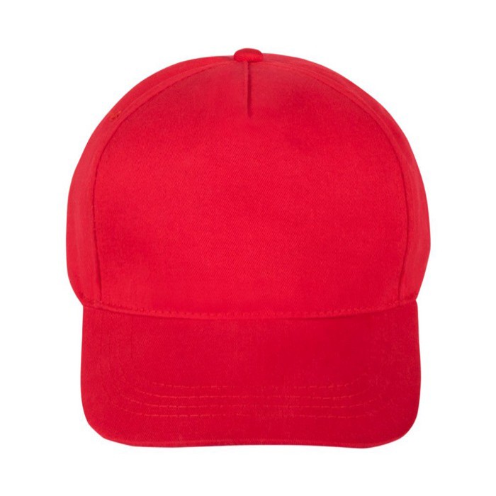 Clásica gorra de 100% algodón de 5 paneles y cierre de velcro color rojo primera vista