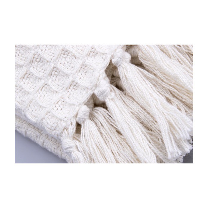 Manta de algodón con cinta color marfil segunda vista