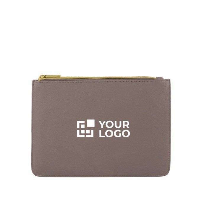 Neceser de cuero sintético en colores clásicos con tirador dorado color gris vista principal Neceser de cuero sintético en colores clásicos con tirador dorado color gris vista principal