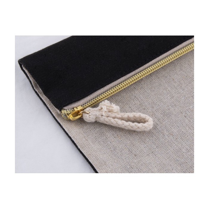 Neceser de doble cara de algodón y yute con cremallera dorada color natural segunda vista
