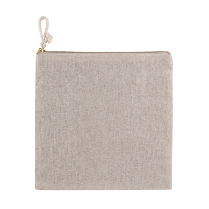 Neceser de doble cara de algodón y yute con cremallera dorada color natural tercera vista