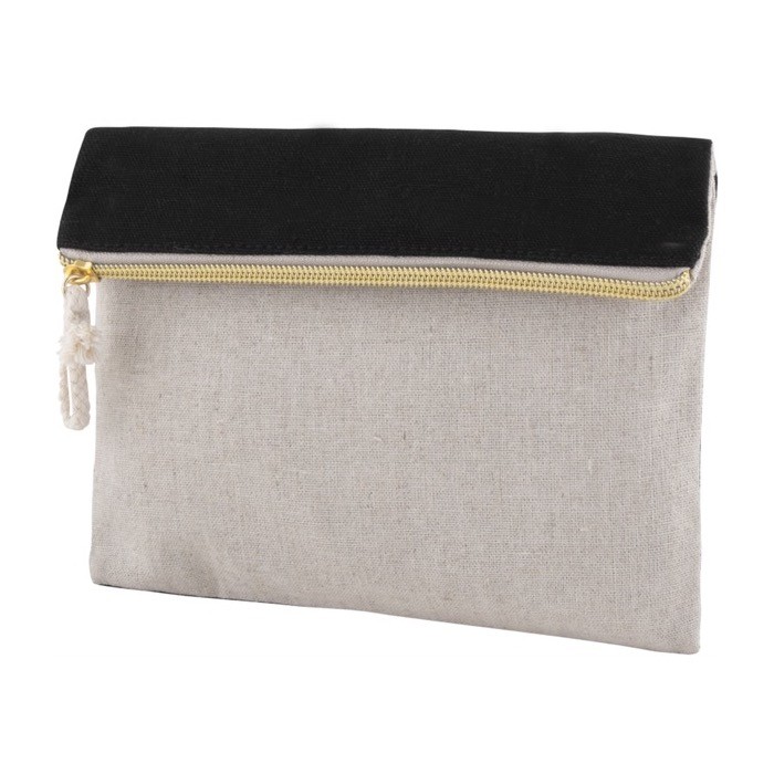 Neceser de doble cara de algodón y yute con cremallera dorada color natural quinta vista