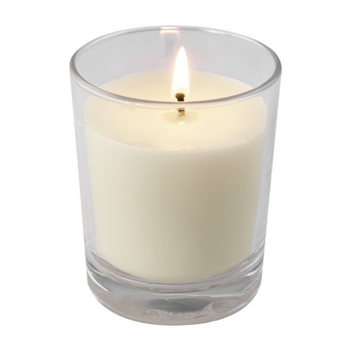 Vela con cera vegetal y parafina refinada color transparente primera vista