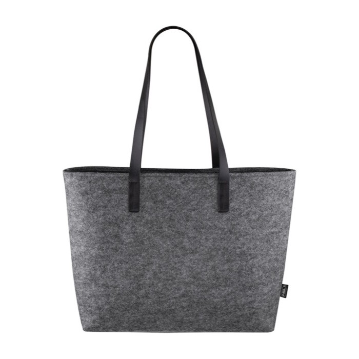 Bolsa de fieltro con asas de cuero sintético color gris primera vista Bolsa de fieltro con asas de cuero sintético color gris primera vista