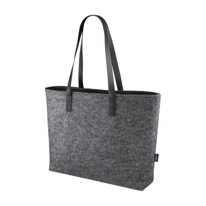 Bolsa de fieltro con asas de cuero sintético color gris segunda vista Bolsa de fieltro con asas de cuero sintético color gris segunda vista