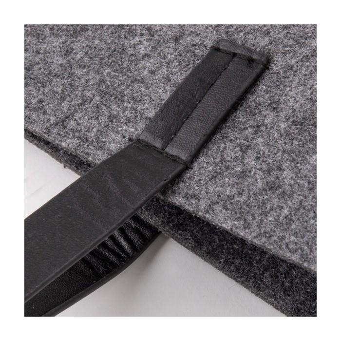 Bolsa de fieltro con asas de cuero sintético color gris tercera vista Bolsa de fieltro con asas de cuero sintético color gris tercera vista