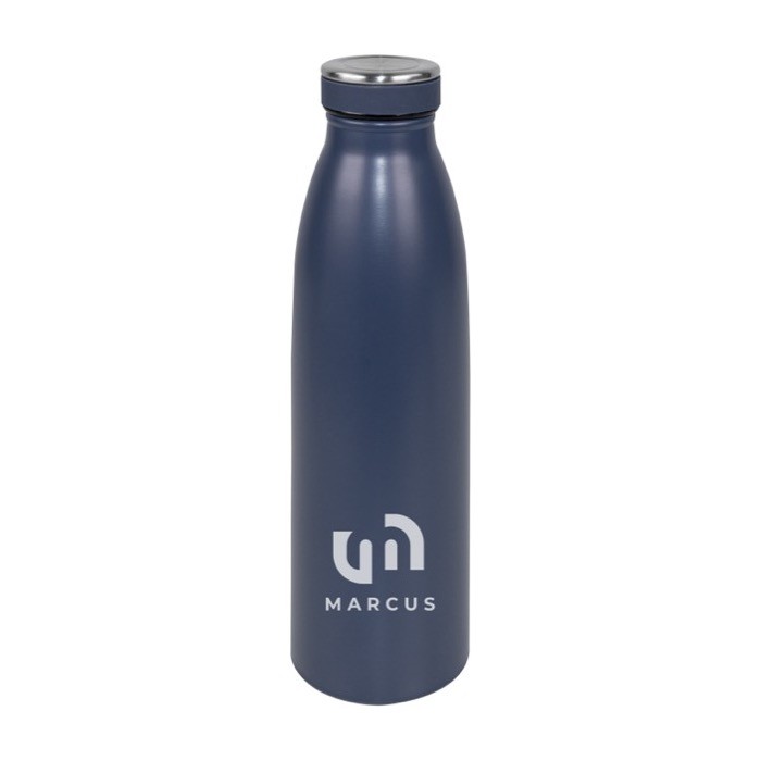 Botella térmica personalizada con goma color azul imagen con logo