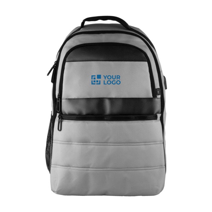 Mochila de RPET acolchada para portátil con banda para trolley 15'' color gris vista principal Mochila de RPET acolchada para portátil con banda para trolley 15'' color gris vista principal