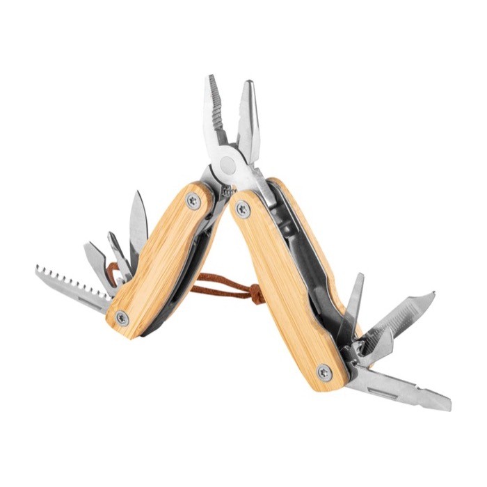 Multiherramienta fabricada en acero y madera color natural primera vista Multiherramienta fabricada en acero y madera color natural primera vista