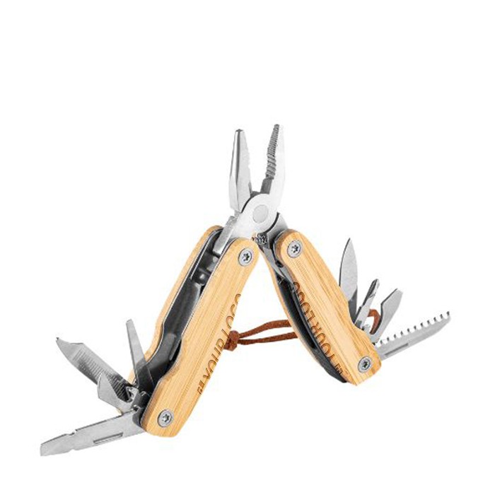 Multiherramienta fabricada en acero y madera vista principal Multiherramienta fabricada en acero y madera vista principal