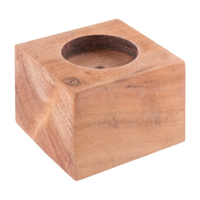 Porta velas de madera de acacia color madera cuarta vista