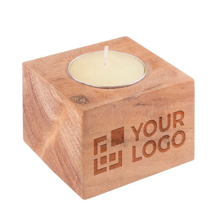 Porta velas de madera de acacia vista principal