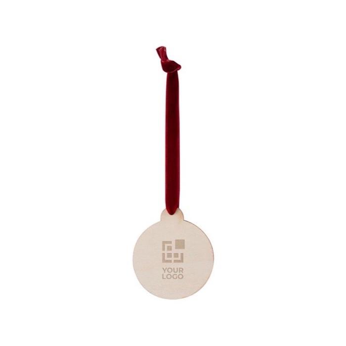 Adorno en forma de bola de navidad con cinta de terciopelo color rojo vista principal Adorno en forma de bola de navidad con cinta de terciopelo color rojo vista principal