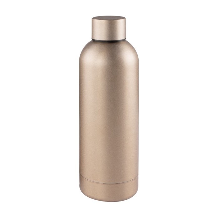 Botella de acero de diseño impecable color dorado primera vista