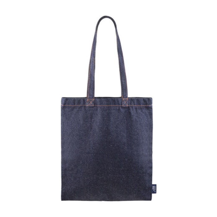 Bolsa de denim y algodón reciclado con asas largas 240g/m2 color azul vaquero primera vista