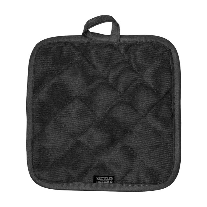 Agarrador de cocina de algodón reciclado con cinta para colgar color negro primera vista