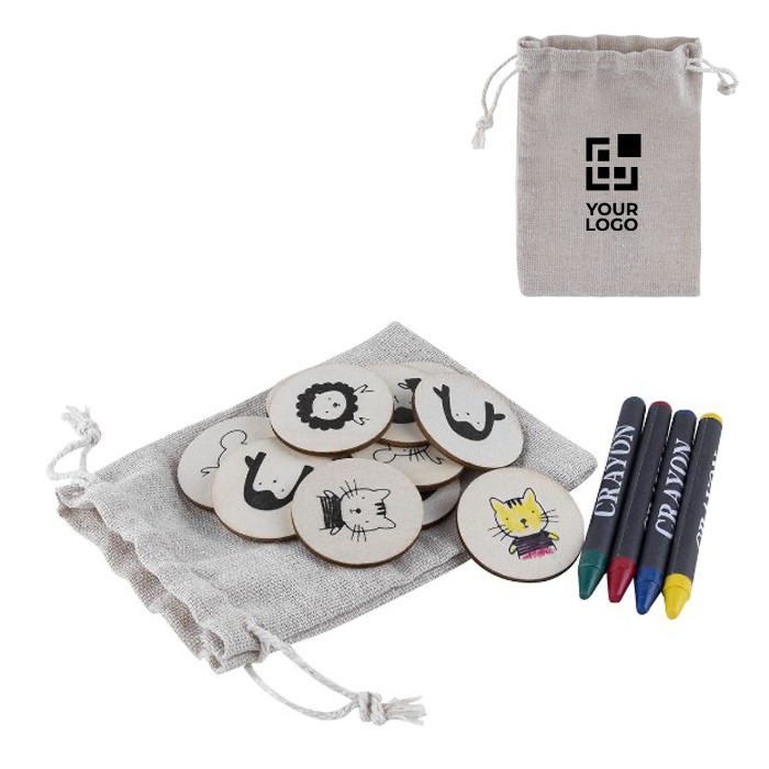 Set de juego de memoria con fichas de madera para colorear vista principal Set de juego de memoria con fichas de madera para colorear vista principal