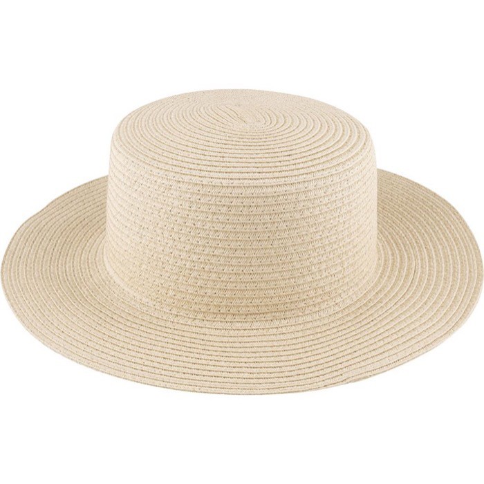 Sombrero de papel de color natural con cinta a color para personalizar primera vista