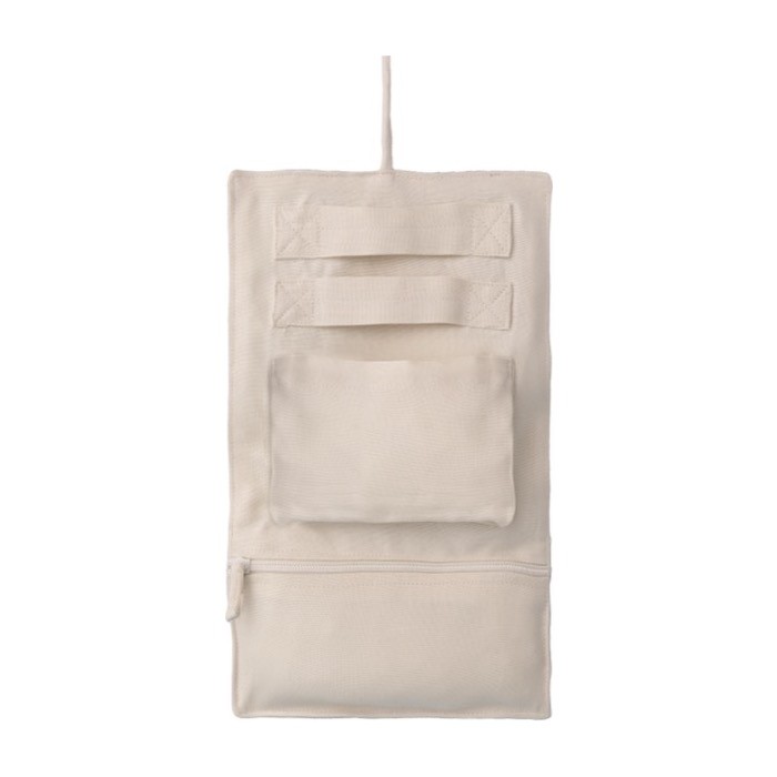Joyero de algodón para viaje con dos compartimientos y colgador color natural primera vista Joyero de algodón para viaje con dos compartimientos y colgador color natural primera vista