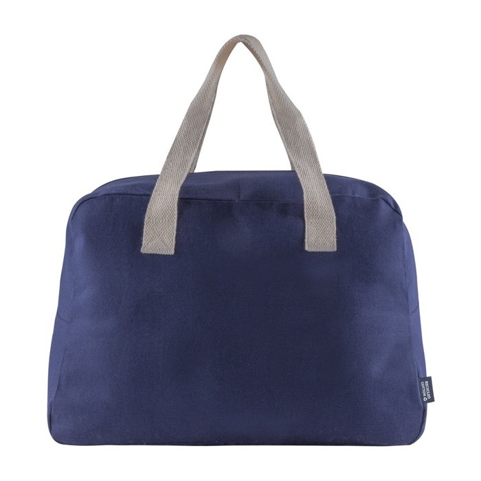 Bolsa de viaje de algodón canvas reciclado con asas de agarre 280 g/m2 color azul segunda vista